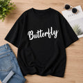Butterfly Printed Black Oversized T-Shirt