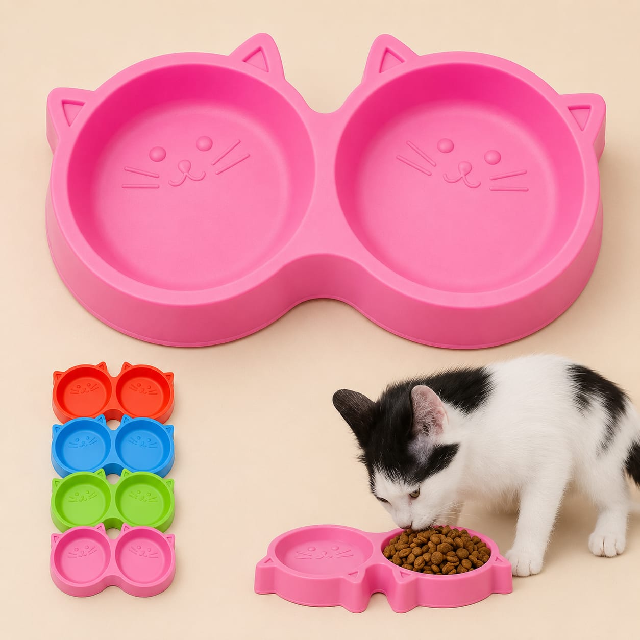 Cute Cat Shape Double Pet Feeding Bowl