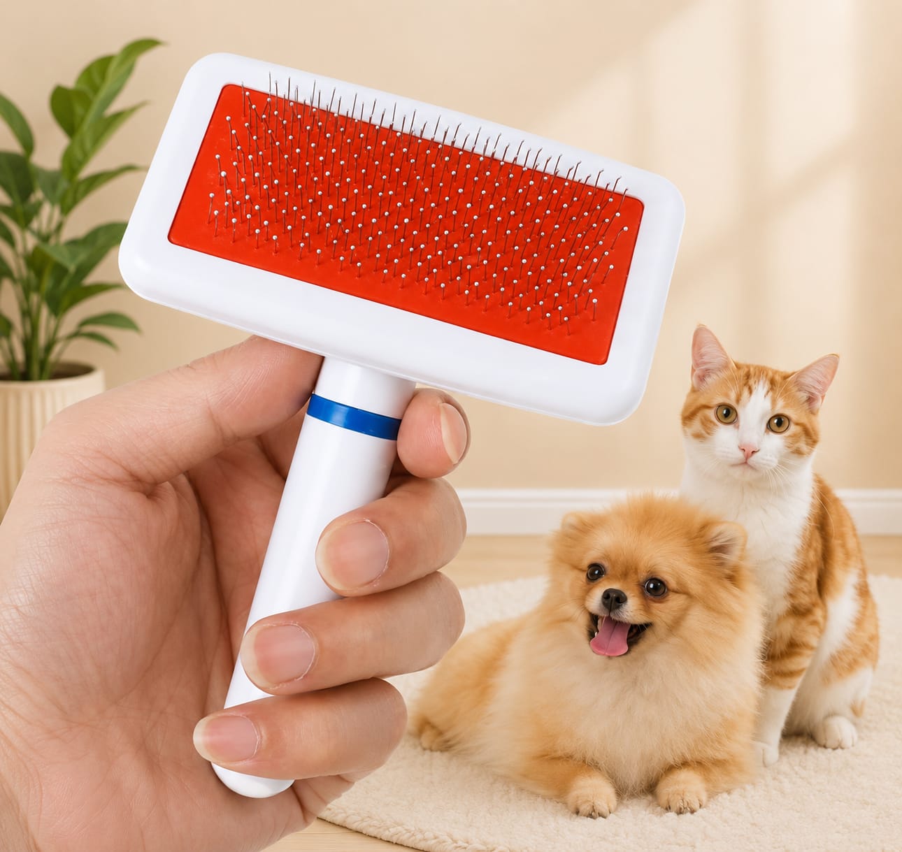 🐾 Self-Cleaning Pet Grooming Brush for Cats & Dogs