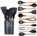 12-Piece Silicone Kitchen Utensil Set with Wooden Handles & Holder