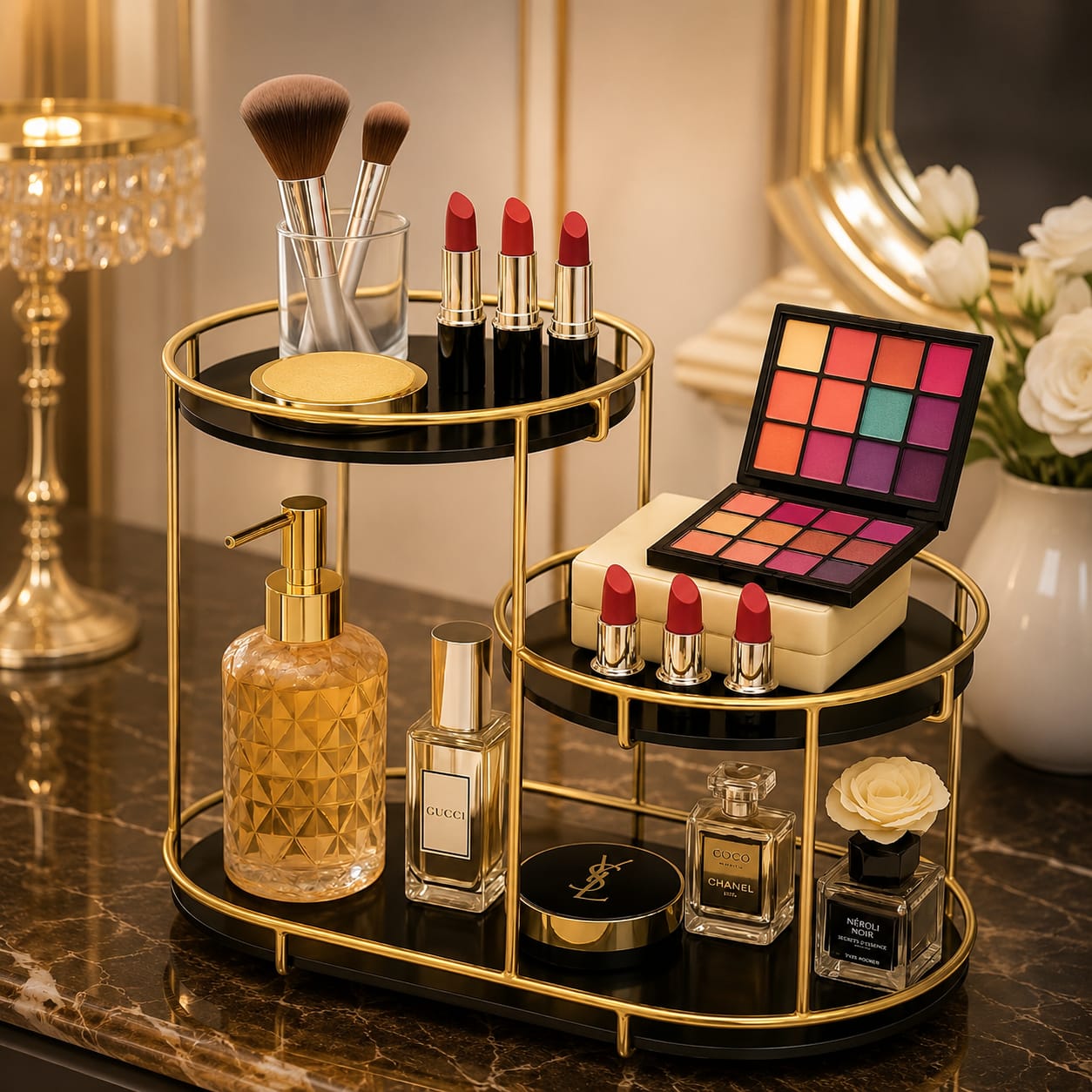 Luxury 2-Tier Makeup Organizer & Vanity Storage Rack