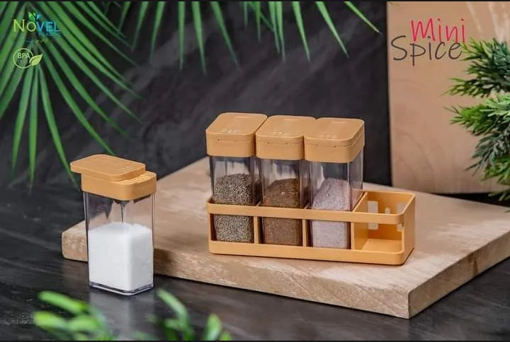 Mini Spice Jar Set with Rack (4 Pieces)