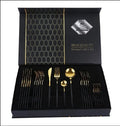 24-Piece Black & Gold Stainless Steel Cutlery Set with Gift Box