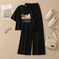 SpikeHues Cute Bear Print Black Co-ord Set