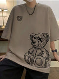 Oversized Teddy Bear Graphic T-Shirt – Beige