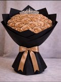 Luxury Golden Rose Bouquet with Crown – Premium Artificial Flower Gift